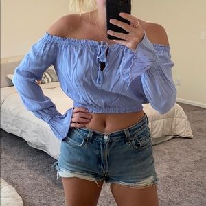 Purple tie top with flounce sleeves